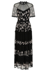 Cicely Black Floral Embroidered Midaxi Dress